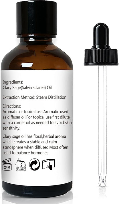 Clary Sage Essential Oil 1 oz-100% Pure & Undiluted Clary Sage Oil for Diffuser, Skin, Massage, DIY