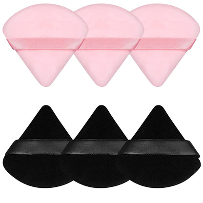 Pimoys 6 Pieces Powder Puff Face Makeup Sponge Soft Velour Triangle Powder Puffs Beauty Sponge Stocking Stuffers for Loose Powder (Black, Pink)