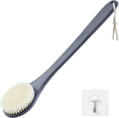 Back Scrubber for Shower, Shower Body Brush for Cleaning with Long Handle for Showering, 17 Inch Back Washer Exfoliator for Shower Men Women with Non-Slip Handle, Adhesive Hook (Gray)
