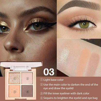 4Colors Eyeshadow Makeup Palette,Nude Champagne Natural Neutral Powde Eye Shadow Palette for Older Women,Long Lasting Naturing-Looking,Lightweight,Waterproof,Eye Makeup Kit Travel Size