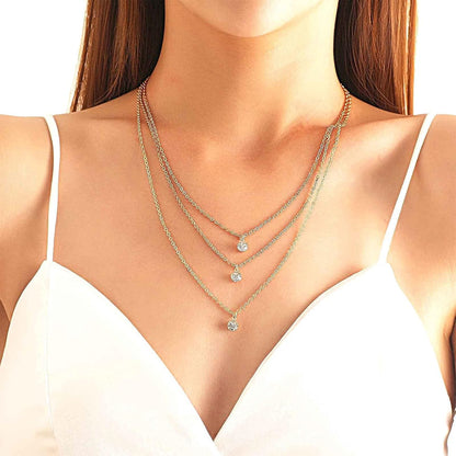 Boho Layered Crystal Necklace Gold Rhinestone Pendant Chain Necklace Vintage Multi Strand Necklace Chain Jewelry for Women