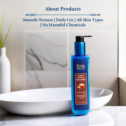 Blue Nectar Rice Water Face Wash with 2% Kojic Acid for Pigmentation | Face Cleanser for Oily, Dry & Sensitive Skin | Face Wash for Women & Men (11 Herbs, 6.76 Fl Oz)