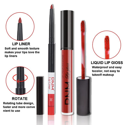 evpct 2Pcs Dark Oxblood Red Matte Lip Liner and Lipstick Combo Lip Gloss Stains Pencil Makeup Set Women Long Lasting 24 Hours Liquid Lipstick and Lip Liner Set labiales mate 24 horas originales