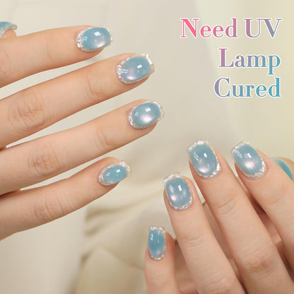 Double Rhythm 0.5 OZ Cat Eye Gel Polish with Magnet 15ML Holographic Glitter Shimmer Translucent Jelly Color Magnetic Nail Polish Salon DIY at Home (Fruit Teal Green-MC1211)