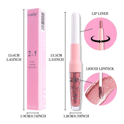 Kaely 2-in-1 Pink Red Metallic Lipstick and Lip Liner, Shimmer Liquid Metallic Lipsticks for Women, Glitter Lip Gloss Stain Long Lasting Waterproof Smudge Proof 24 Hour, Vegan Makeup, 09
