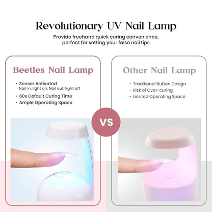 Beetles Gel Nail Kit Clear, Almond Medium, 600pcs 15 Sizes, with Pink Color Gel Top Coat 9 in 1 Glue Mini Nail Lamp, Fall Nails, Full Cover Easy Nail Extension Set for Home DIY Salon Gift for Women