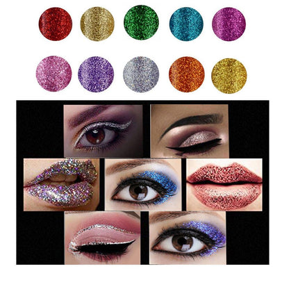 10 Colors Liquid Glitter Eyeliner Metallic Shimmer Glitter Eyeshadow Pigment Eyebrown Shimmer Waterproof Face Lips Art for Party Festival Makeup