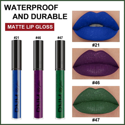 evpct 3Pcs Dark Blue Emerald Green Purple Matte Liquid Lipstick Lip Stain Sets for Women Matte+Lipstick Long Lasting 24 hr Hours Magic Lipstick 24 Hours original Waterproof 21#