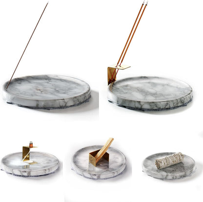 7.1-Inch Marble Incense Holder, Long Incense Holder for Sticks, Large Incense Sticks Holder for Meditation Yoga SPA, Incense Burne for Palo Santo/Sage/Cone/(Grey and White)