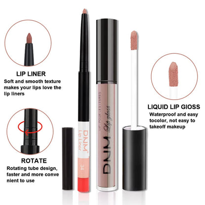 evpct 2Pcs Mauve Nude Neutral Color Lip Liner and Matte Lipstick Makeup Sets Vegan Lipstick Lip Liner and Gloss Set Lip Stain Long Lasting Waterproof 24 34#