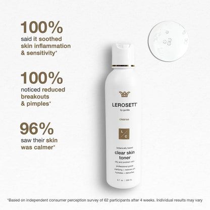 LEROSETT Toner for Clear Skin, Aloe Vera Based Toner with Glycolic Acid & 10 Calming Botanicals Helps Reduce Irritation, Future Blemishes, Blackheads, and Tightens Pores, Natural, Vegan - 6.7 oz