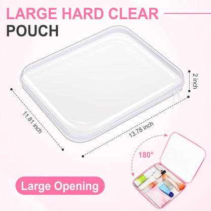Sanwuta 6 Pcs Clear Hard Zipper Case Pencil Pouches Hard Plastic Zipper Pouches Makeup Bag Transparent Cases for Snacks Plastic Storage Organizer Box for Travel(Assorted Color,13.78 x 11.81 x 2 Inch)