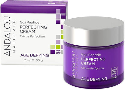 Andalou Naturals Goji Peptide Perfecting Cream - Age Defying Face Moisturizer with Resveratrol, CoQ10 - Supports Skin Collagen and Elastin, Improves Appearance of Wrinkles & Signs of Aging - 1.7 fl oz