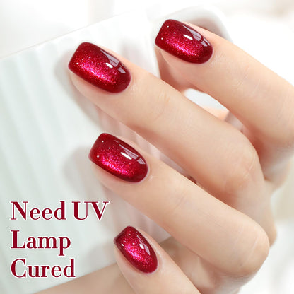 Double Rhythm 15ML Ice Glass Cat Eye Gel Polish with Magnet Holographic Glitter Shimmer Translucent Sheer Color Salon Soak Off Magnetic Nail at Home (Dark Cherry-MC1295)