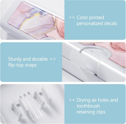 Toothbrush Travel Case - Colorful Pattern, Holder and Covers for Toothbrushes, Includes Tongue Scraper Case