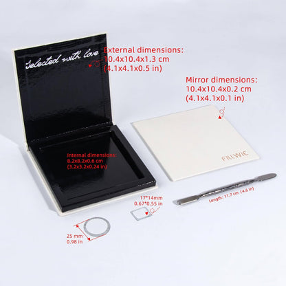 White Magnetic Refillable Makeup Palette with Mirror – Lightweight, Durable, Travel-Ready Case for Eyeshadow, Blush, Lipstick – Includes Spatula & 20 Stickers – Small, Waterproof Paperboard