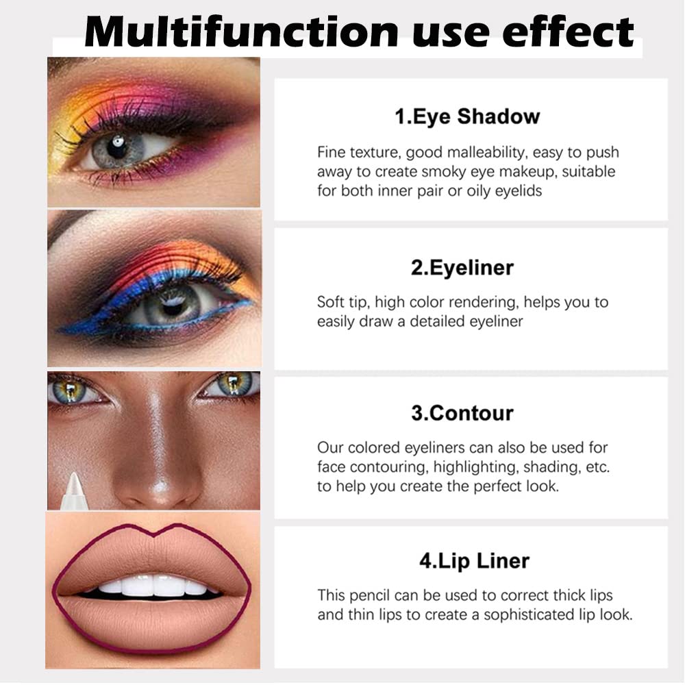 Kaely 12Pcs Glitter Gel Eyeliner Pencil Set for Women, Color Colorful Eye Liner Waterproof Smudge Proof, High Pigmented Eye Makeup Liners, lapiz de ojos delineador de ojos contra el agua, 02