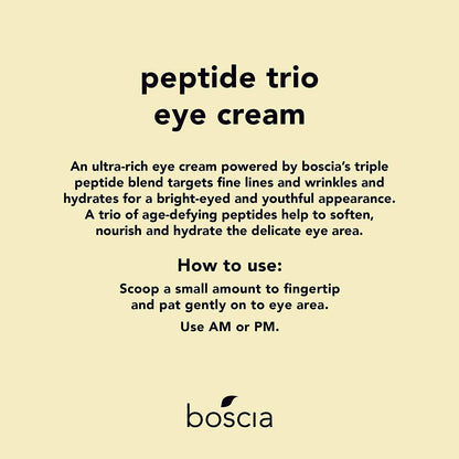 boscia Peptide Trio Eye Cream - Vegan, Cruelty-Free, Natural Skin Care - Age-Defying Eye Cream with Peptide Blend and Organic Botanical Oils - With Hyaluronic Acid - For All Skin Types - 0.51 Fl Oz