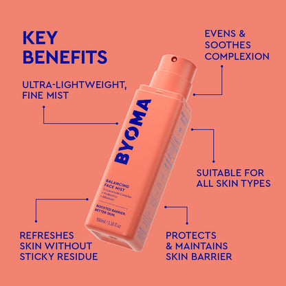 BYOMA Balancing Face Mist - pH Balanced Face Toner with Ceramides, Probiotics & Allantoin - Alcohol Free Toner Spray - Balance, Soothe & Refresh Throughout The Day - 3.38 fl. oz