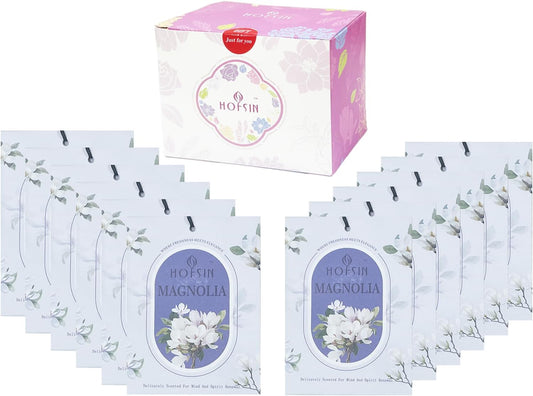 12 Packs Fragrance Bags with Hanging Strings, Air Freshener Deodorizer for Closet and Drawer,6 Scents Option- Lavender,Magnolia,Jasmine,Rose,Osmanthus,Gardenia (Magnolia)