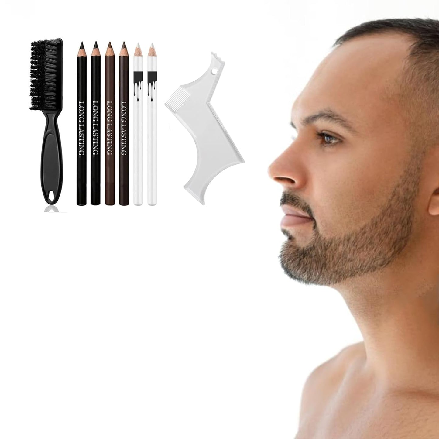 Barber Pencil Set - Edge Hairline Razor Trace Pencils Beard Guide Beard Hairline and Beard Shaping Pencils,with Sharpener Ruler Brush for Men