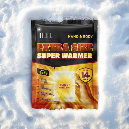 InLife Extra Size Super Warmer for Hands and Body, All Natural & Safe, Bigger & Wider Area Covered, Higher Heating 145°F, Air Activated, Easy & Comfort, Steady Longer Lasting, Odorless, 30 Packs