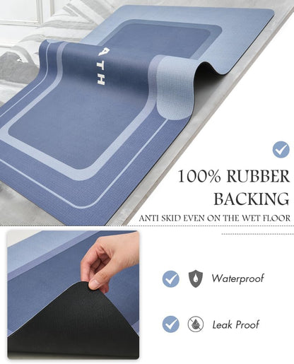 MontVoo-Bath Mat Rug Long Non Slip Super Absorbent Bathroom Runner Stain Resistant Quick Dry Thin Bathroom Mat Fit Under Door-17"x70",Navy
