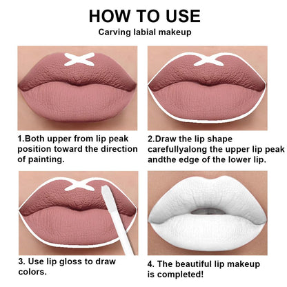 evpct 2Pcs White Matte Liquid Lipstick Lip Gloss Stain and Retractable Lip Liner Makeup Set for Women Long Lasting Waterproof 24 Hours Permanent Lipstick labial mate larga duracion 24 43#