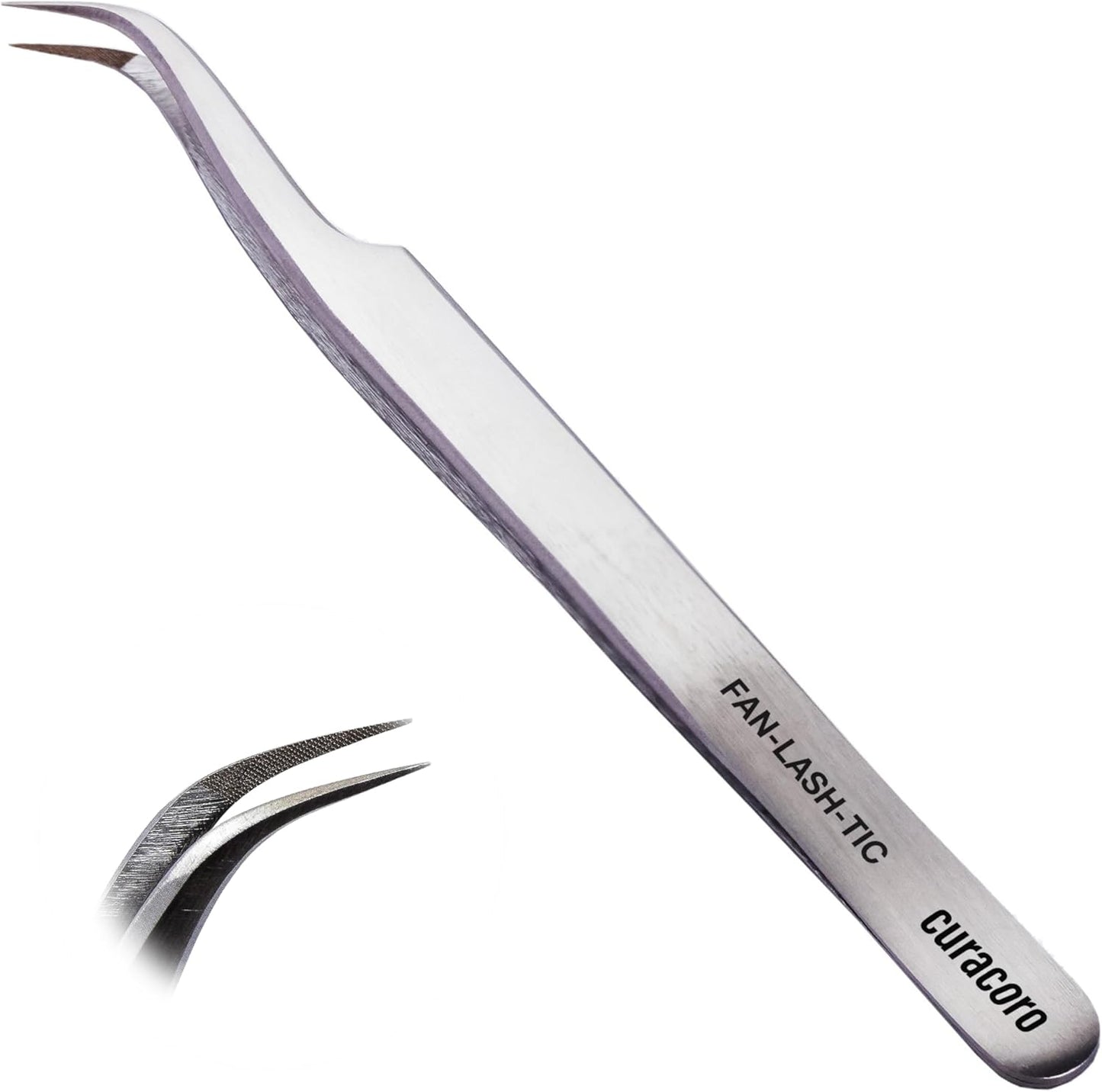 Curacoro Lash Tweezer - Professional & Precision Fiber Tip Grip Lash Tweezers for Eyelash Extensions, Multi Shapes & Purposes Tweezers for Volume, Isolation & Classic Lashes (Silver, Fan-lash-tic)
