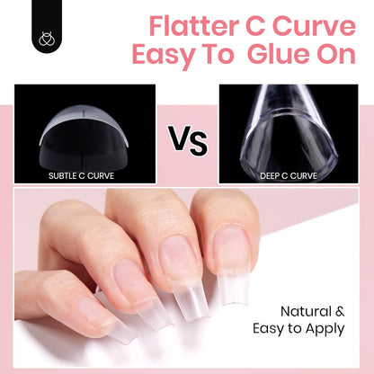 Beetles Gel Nail Tips Kit Etch-X, Square Medium, 288Pcs 12 Sizes, with 10mL Nail Glue, Pre-Etched Half Matte Half Cover Soft Acrylic False Nail Kit for Home DIY Salon Art Fall Press on Nail Extension