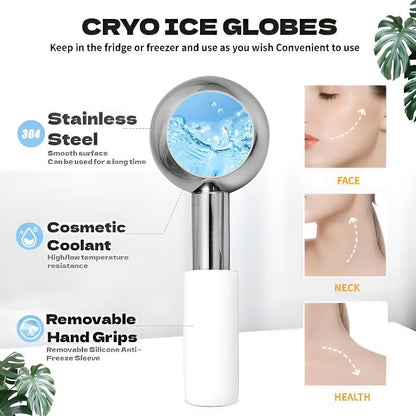 Ice Globes for Face & Eyes, Unbreakable Stainless Steel Cryo Massagers for Skincare Routines, Multifunctional Cold Roller Cooling Globes for Puffiness, Sagging Skin, Fine Lines, and Facial Relaxation