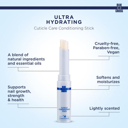 Blue Cross Cuticle Balm Conditioning Stick, Scented Cuticle Softener Oil Balm with Nourishing Sunflower & Grape Seed Oil, Professional Nail Care Supports Dry + Damaged Cuticles, 0.05oz, Pomegranate