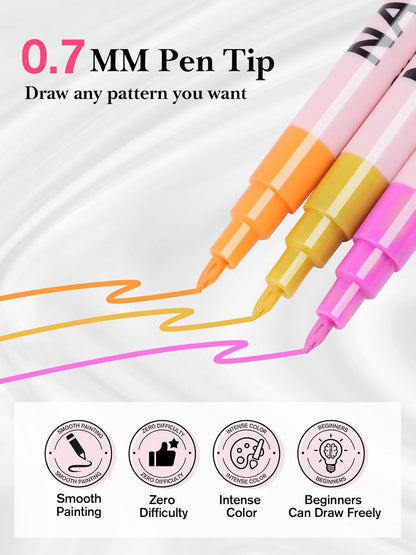 EBANKU 12 Colors Nail Art Pens Set, 3D 0.7MM Nail Polish Pens Quick-Drying Nail Art Acrylic Paint Nail Point Dotting Liner Pen Tools for Home & Salon Nail DIY