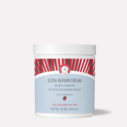 First Aid Beauty - Ultra Repair Cream, Intense Hydration Whipped Colloidal Oatmeal, Clinically Proven to Strengthen Skin Barrier & Help Relieve Eczema, Face & Body Moisturizer, 14oz Fresh Strawberry