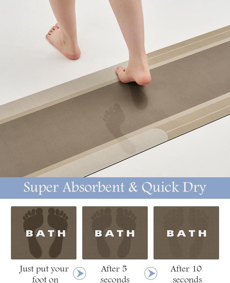 MontVoo-Bath Mat Rug Long Non Slip Super Absorbent Bathroom Runner Stain Resistant Quick Dry Thin Bathroom Mat Fit Under Door-17"x70",Beige