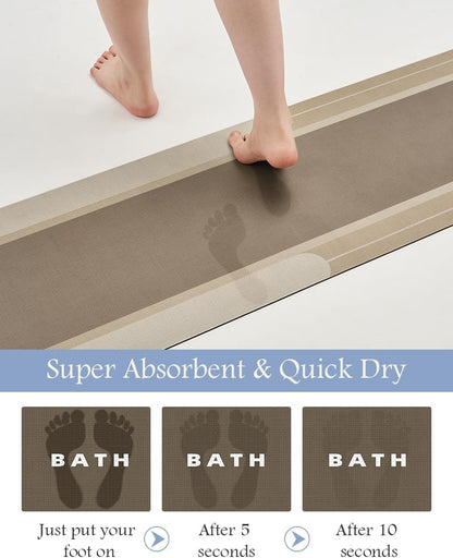 MontVoo-Bath Mat Rug Long Non Slip Super Absorbent Bathroom Runner Stain Resistant Quick Dry Thin Bathroom Mat Fit Under Door-17"x70",Beige