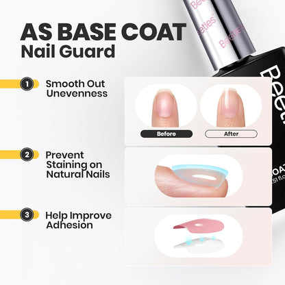 Beetles 2 in 1 Base & Top Coat Nail Polish, Clear Nail Polish Fast Drying & Natural Nail Strengthen, Glossy Effect for Nail DIY Salon at Home Gifts for Women