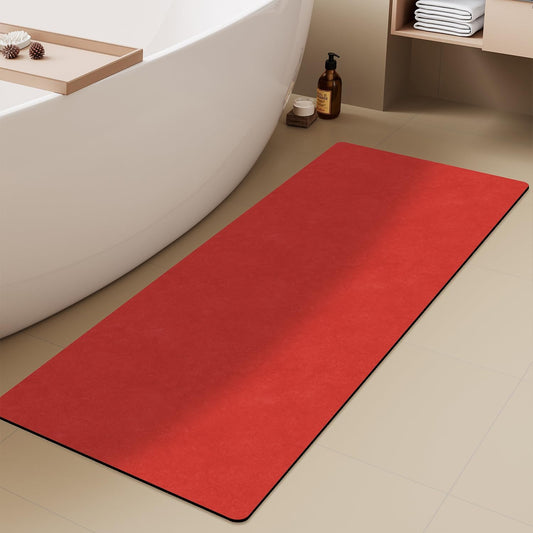 Christmas Bath Mat, Red Bathroom Rugs Non Slip Washable Thin Absorbent Bath Mat Fits Under Door Bathroom Floor Mat Perfect for Bath, Shower, or Sink 17"x59" Red