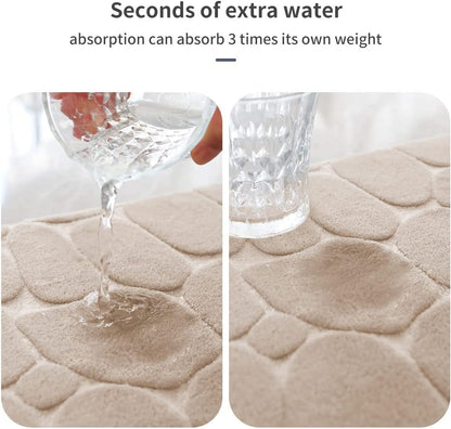 YIHOUSE Memory Foam Bath Mat Cobblestone Bathroom Rugs Super Water Absorbent Bath Mats for Bathroom Machine Washable Bath Rugs(17x24,Khaki)