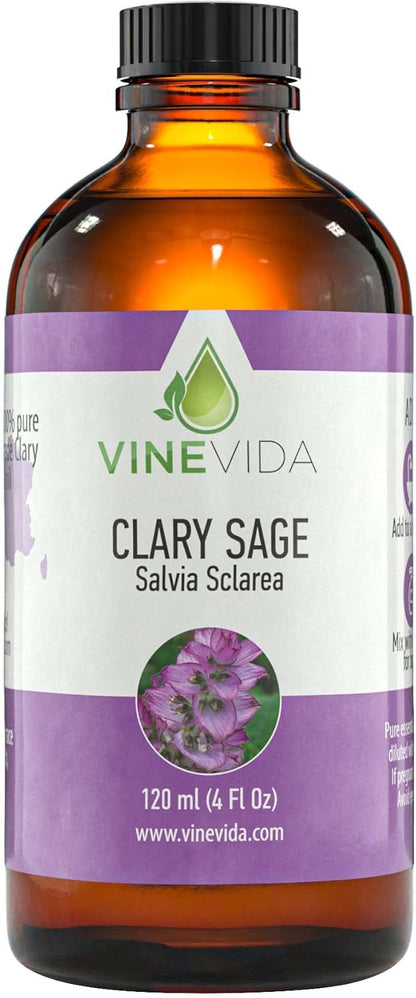 VINEVIDA Clary Sage Essential Oil 4 oz - Undiluted Candle Scent DIY Scents for Candlemaking Bulk Soap Making Safe Skin, Pack of 1,4 Fl Oz,120 milliliters,7.18 Ounces