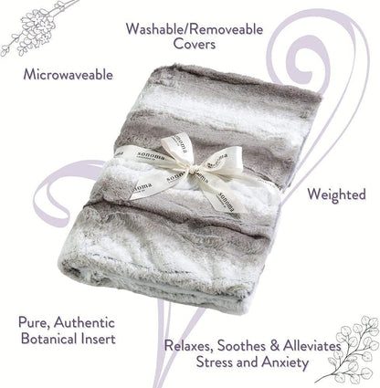 Sonoma Lavender Aromatherapy Spa Blanket Filled with Lavender Flowers and Flaxseed, Hot/Cold Microwaveable Blanket for Soothing Muscles with Removable Washable Cover (44" x 18", Angora Platinum)