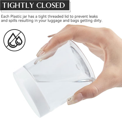 TUZAZO 24 Pack Plastic Jars with White Lids and Labels, 12pcs 8 OZ and 12pcs 4 OZ Round Clear Cosmetic Containers for Body Butter, Body Scrub, Cream, Lotion, Slime Jar, Small Items, Travel Storage