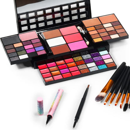 Beginner Makeup Kits For Teenagers All In one Makeup Palette 74 Color Makeup Set For Women Girls Included Eyeshadow Lipstick Lipgloss Kits Blush Foundation Mascara Liquid Eyeliner Pencil Make up Brushes