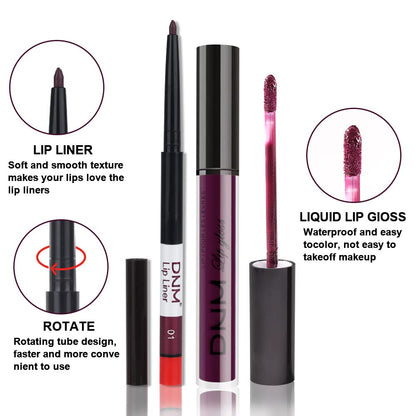 evpct 2Pcs Purple Plum Matte 24-hour Liquid Lipstick and Lip Liner Pencil Makeup Set Women Dark Red Bright Berry Liquid Lipstick Matte Lip Tint 24H and with Lip Liner Set Waterproof Long Lasting 1