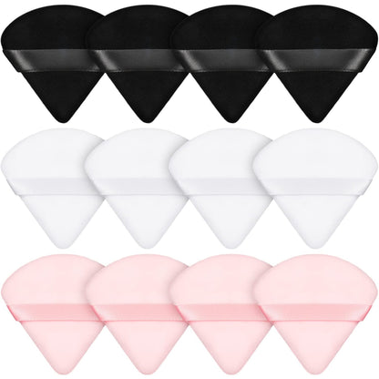 Maitys 12 Pieces Powder Puff Triangle Face Makeup Cosmetic for Loose Powder Soft Body Washable Reusable Foundation Sponge Mineral Wet Dry Makeup Tool for Women(Small,Black, White, Pink)