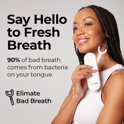 Venneir® Tongue Scraper with Travel Case, Oral Glide Pro–Bad Breath Treatment, Medical-Grade Stainless Steel– for Adults & Kids. 100% Rustproof, Sleek & Effective Design (Slate White)