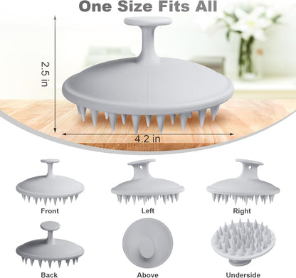 Silicone Scalp Massager Shampoo Brush, Scalp Brush for Hair Growth & Dandruff Removal, Hair Scrubber Scalp Stimulator Exfoliator Brush with Soft Bristles for Wet Dry Scalp Care (Grey)