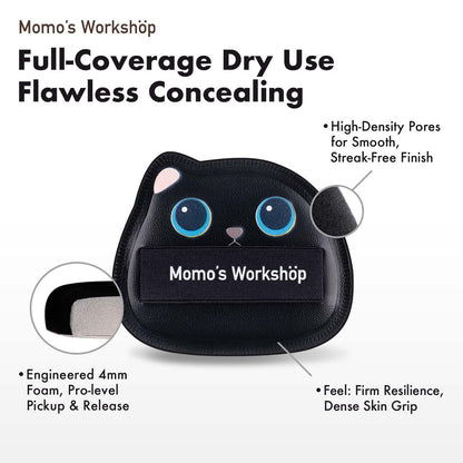 Black Cat Toto Airy Marshmallow Puff,Makeup Sponge,Rubycell Material,Pointed Tip for Concealer + Flat Side for Foundation, Longwear Makeup, Travel Friendly & Reusable,2pcs Puffs & Storage Case