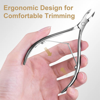 Cuticle Trimmer with Cuticle Pusher - Easkep Cuticle Remover Cuticle Nipper Professional Stainless Steel Cuticle Cutter Clipper Pedicure Manicure Tools for Fingernails and Toenails (D501-Silver)