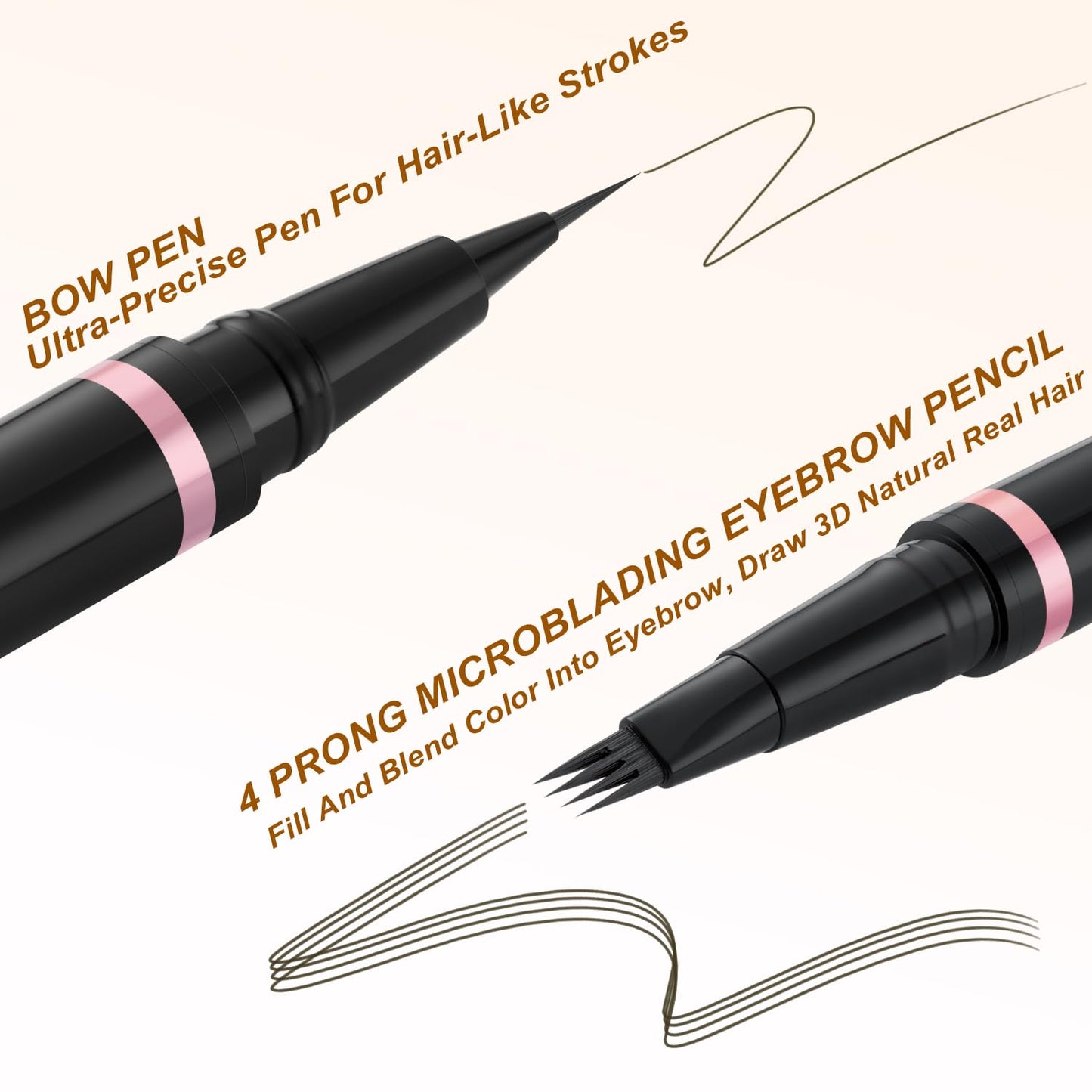 Eyebrow Pencil,2-in-1 Waterproof Eyebrow Pen with 4 Tip Brow Pen and Ultra-Precise Brow Pencil,with Dual-ended Eyebrow Brush,Eyebrow Makeup for Natural Looking Eyebrows-Medium Brown